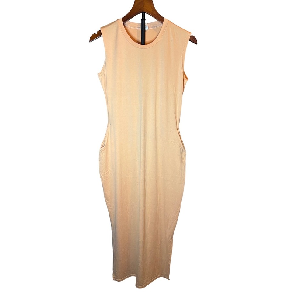 Real Essentials Sleeveless Crew Neck Midi Dress Peach Size S